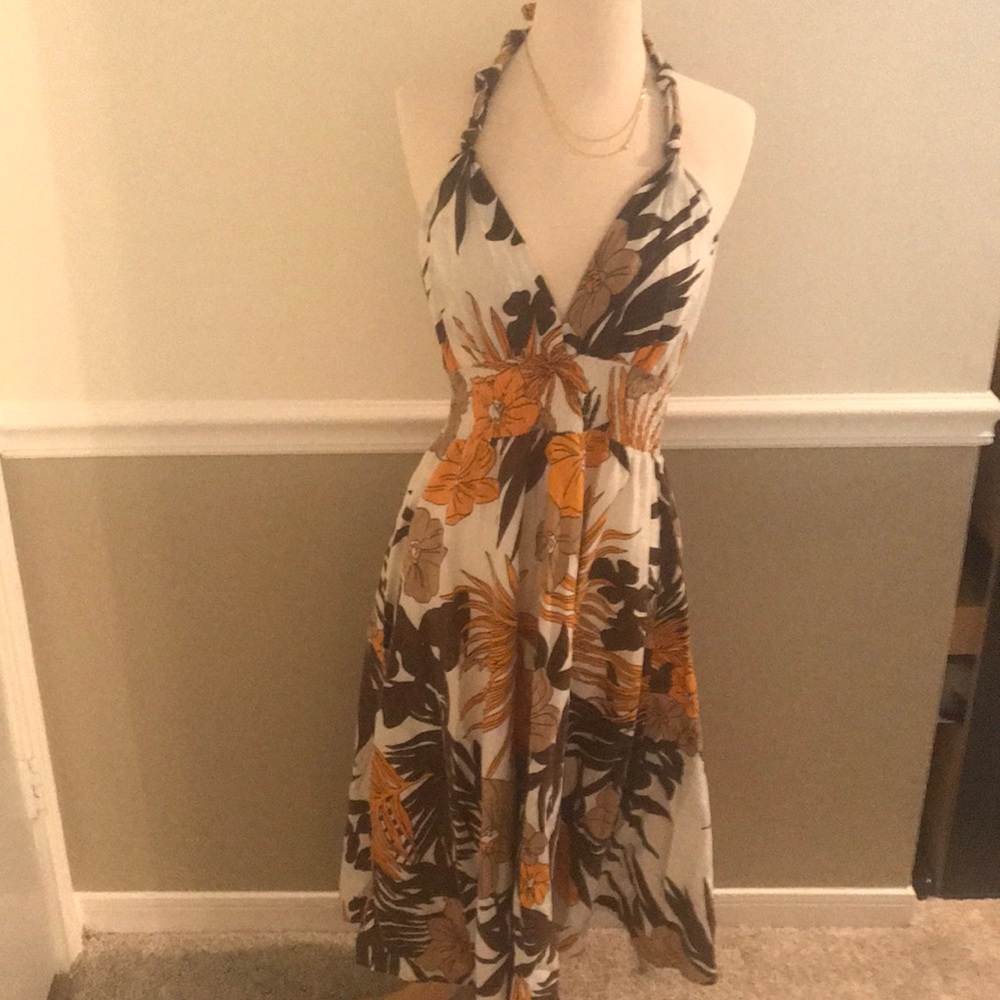 Multicolored floral halter dress.